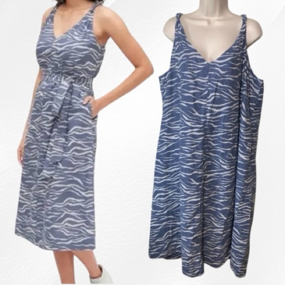 Gap Linen Rayon Blend Aline Midi Animal Print Midi Dress Size XXL